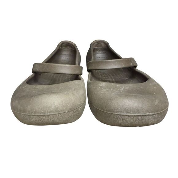 Crocs Women’s 7 Mary Jane Slip On Flats Brown Rubber Comfort Shoes - Picture 3 of 7